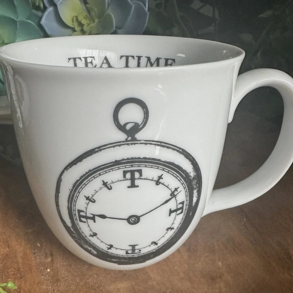 Pottery Barn Tea Time White Black Mug